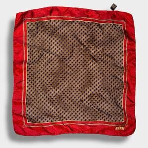 Vintage GUCCI Silk Pocket Square Scarf Red Border Black Gold Equestrian